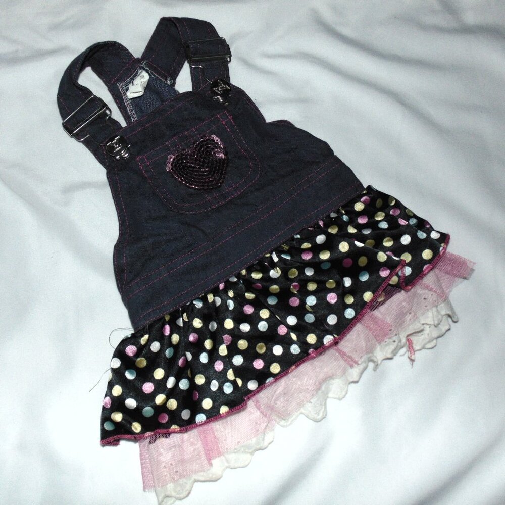 Sequin Denim Jumper Bib Skirt Dog Clothes Dog Dress size XS